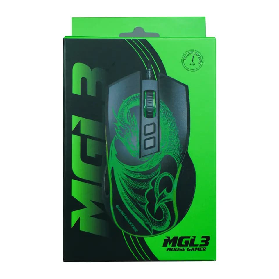 Mouse Gamer K-Mex MGL3 Preto Com Fio 7 Botões DPI Ajustável LED