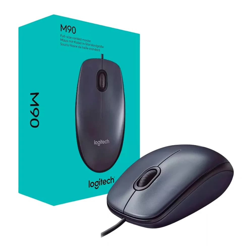 Mouse Com Fio Logitech M90, 1000 DPI, Design Ambidestro, Plug And Play, USB, Preto