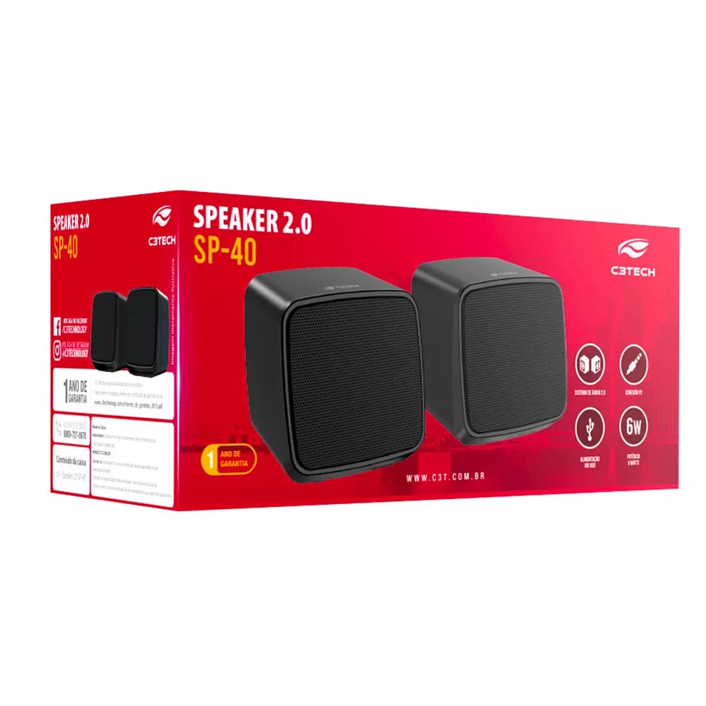 Caixa De Som C3tech Usb 2.0 Sp-40bk 6w Preta