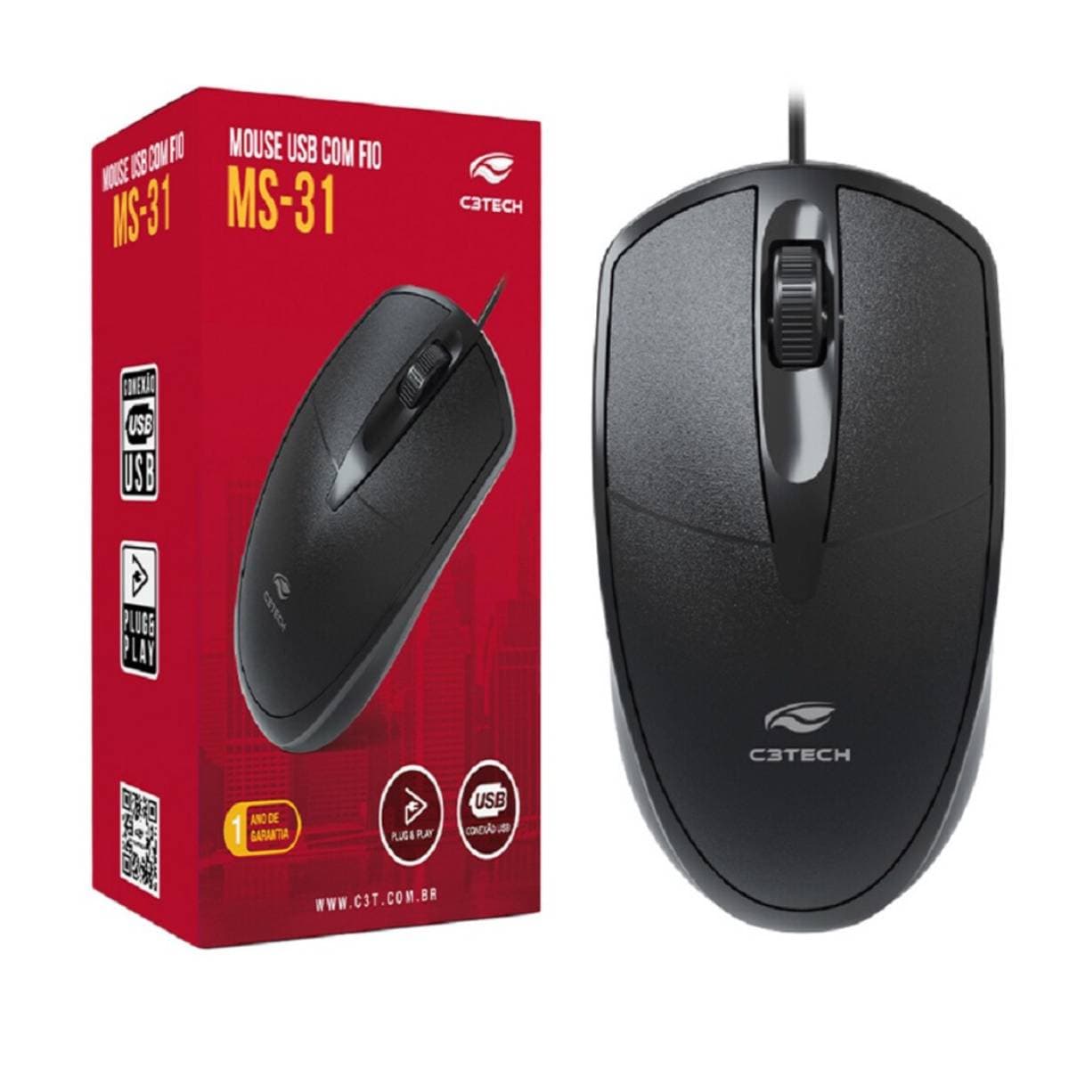 Mouse USB MS-31 C3 Tech Preto